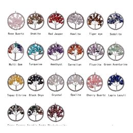 Pendentif Colliers 12 pièces véritable puce pierre gemme pierre Chakra collier arbre de vie Quartz cristal puces femmes arc-en-ciel pendentifs bijoux pour Dro Dh12J