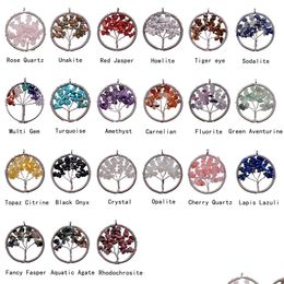 Pendentif Colliers 12 Pcs Véritable Puce Gemme Pierre Chakra Collier Arbre De Vie Quartz Cristal Puces Femmes Arc-En-Pendentifs Bijoux Pour Dro Dhoz8