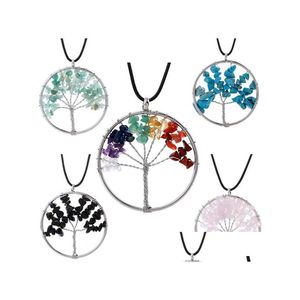 Hanger Kettingen 12 stks/set Levensboom Ketting Natuurlijke Genezing Hanger Amethist Roos Kristal Edelsteen Chakra Sieraden Voor Drop Deliv Dhhyr