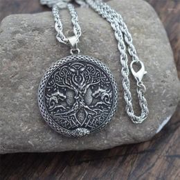 Collares colgantes 12 unids Árbol de la vida Lobo Serpiente Collar Ouroboros Viking Talisman Norse World Jewelry254d