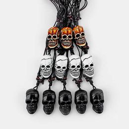 Pendentif Colliers 12PCS Blanc / Marron / Noir Résine Imitation Yak Bone Grand Halloween Gothique 3D Crâne Tête Os Pendentif Collier Réglable G230206