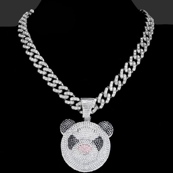 Collares pendientes 13 mm Iced Out Bling Crystal Miami Cadena de eslabones cubanos Hip Hop Hombres Mujeres Panda Collar Rapper Rock Joyería GiftPendantPendant