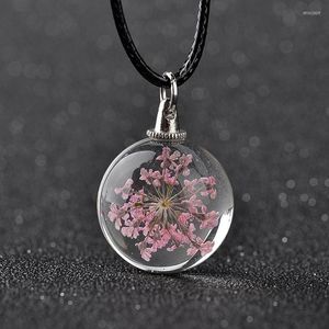 Hangende kettingen 14 kleuren glazen bal echte gedroogde bloem wens fles ketting koepel lederen keten sieraden vrouwen cadeau