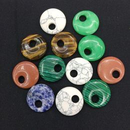 Hangende kettingen 14 pc's/perceel ronde kleurrijke stenen 30 mm coco donut Diy Joodly maken gemengd huile sodalite aventurinependant