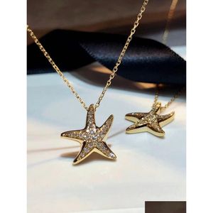 Collares colgantes 14K Gold Starfish Diamond Real 925 Sterling Sier Charm Colgantes Collar para mujeres Fiesta nupcial Gargantilla Judío DH0WP