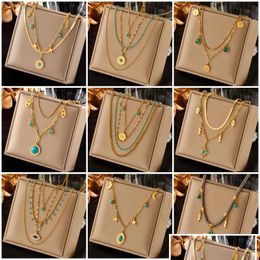 Hanger Kettingen 14K Geel Goud Groene Steen Kristal Ketting Voor Vrouwen Boheemse Etnische Ketting Choker Partij Sieraden Gift Drop Delivery Otmlw