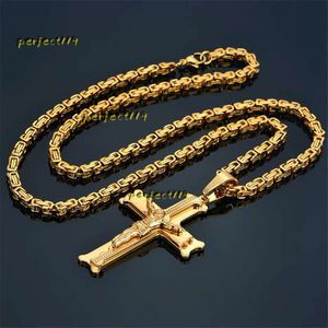 Hanger Kettingen 14k Geel Goud Mannelijke Byzantijnse Ketting Hanger 2024 Heren Goud Kleur Jesus Cross Kettingen Hanger Voor Mannen Designer Sieraden Kettingen Hoge Kwaliteit