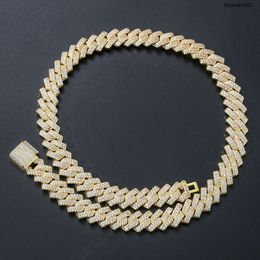 Colliers pendants 14 mm en acier inoxydable Rhombus Gold rempli de diamant Moissanite Iced Out Bracelet de collier de chaîne de liaison cubaine de miami Miami Set pour hommes