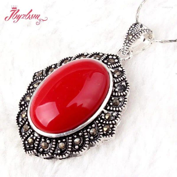 Collares colgantes de 14x20 mm agate oval jade coral rojo turquesa tibetana marcasite collar de collar joyería 1 pcs 25x45 mm para aniversario de fiesta