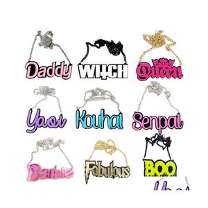 Pendentif Colliers 15 Styles Colorf Lettre Halloween Pour Femmes Hommes Zombie Boo Sorcière Chaînes En Or Mode Fête Bijoux Cadeau Drop Deli ot4ly