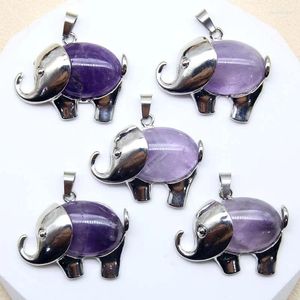 Colliers pendants 15pc mélange Natural Stone Quartz Crystal Agate Amethyst Big Elephant Charm Collier pour les bijoux de bricolage Accessoires