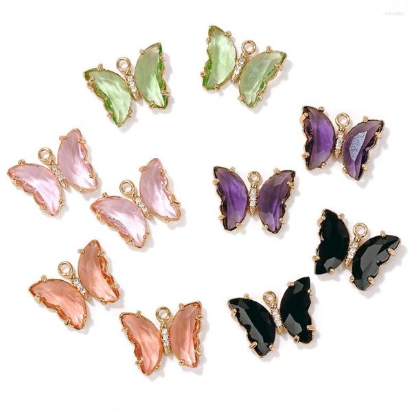 Collares colgantes 15x20mm colorido forma de mariposa moda Zircon cristal encantos conector para fabricación de joyería collar DIY