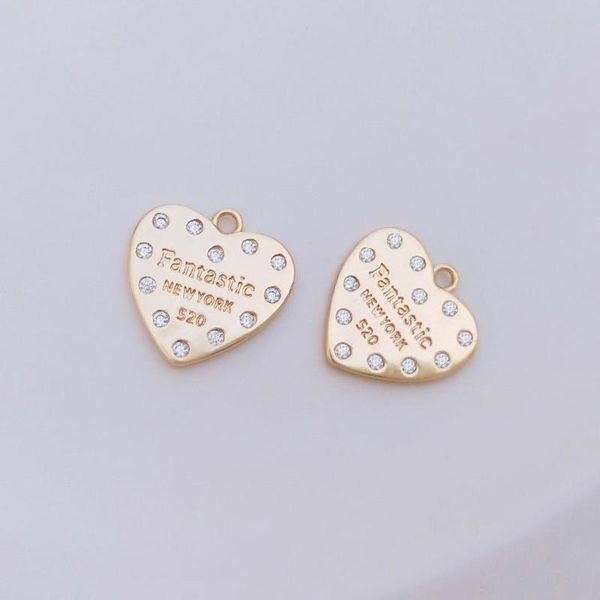 Collares pendientes 16.3 16.3mm 14k Chapado en oro Collar de amor grabado con dijes de circón para la fabricación de joyas DIY Accesorios de latónColgante