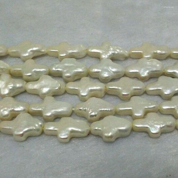 Collares colgantes 16 pulgadas 10x16 mm Blanco Natural Cruz Latina Perla Barroca Hebra Suelta