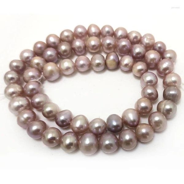 Collares colgantes 16 pulgadas A 7-8 mm Lavanda natural En forma de patata Perla de agua dulce Hebra suelta