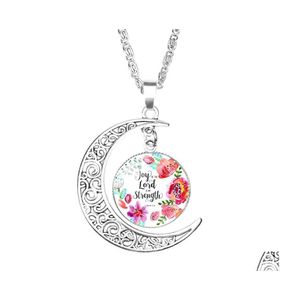 Pendentif Colliers 17 couleurs Religion Bible Versets Collier Femmes Verre Cabochon Lune Chrétiens Écriture Lettre Fleur Chaînes Foi Dhzla