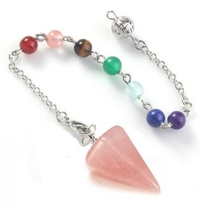 Hangende kettingen 17 stijlen Bloem van het leven Dowing Pendulum voor Divination Cone Natural Stone Crystal Reiki esoterische spirituele pendulos