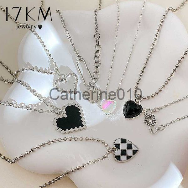 Pendentif Colliers 17KM Mode Coeur Collier Argent Couleur Opale Cristal Pendentif Colliers pour Femmes Filles Pierre De Lune Brillant Chaîne Nouvelle Tendance Bijoux J230817