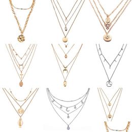 Colliers pendentifs 17 km Mtilayer cristal lune colliers pendentifs pour femmes Vintage charme or collier ras du cou 2021 bohème bijoux qui Otzne