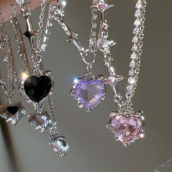 Pendentif Colliers 17KM Y2K Crystal Heart Collier Mode Kpop Chaîne de clavicule brillante pour femmes filles Tendance Cadeaux de fête Bijoux 230831