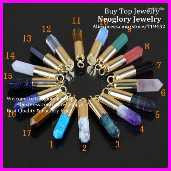 Pendentif Colliers 17pcs Mixte Nature Quartz Rose / Sable Bleu / Cristal / Opale Gems Pierre Point Métal Couleur Boîtier Druzy