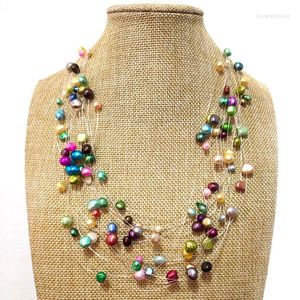 Hangende kettingen 18-24 inch multicolor illusie 4-8 mm Nugget zoetwater parel met meerlagige ketting