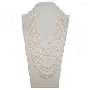 Hangende kettingen 18-30 inch Lange ketting Natuurlijke witte rijstvormige zoetwater parel ketting