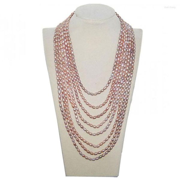 Colliers pendentifs 18-30 pouces longue chaîne collier de perles d'eau douce en forme de riz lavande naturelle