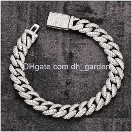 Hangende kettingen 18 inch 10 mm 925 Sterling Sier -instelling Iced Moissanite Diamond Hip Hop Cuban Link C Dhyzx