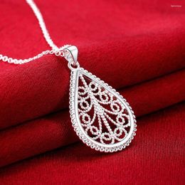 Pendentif Colliers 18 pouces 925 Sterling Silver Link Chaîne Creuse Fleur Goutte D'eau Collier Pour Femme Mode Cadeau De Mariage Bijoux