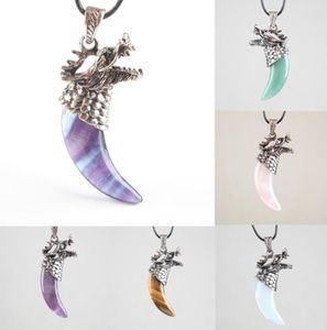 Pendentif Colliers 18 sortes Matériel Dragon Dent Forme Quartz Opale Aventurine Obsidienne Fluorite Pour Hommes Bijoux 1PCS8023697