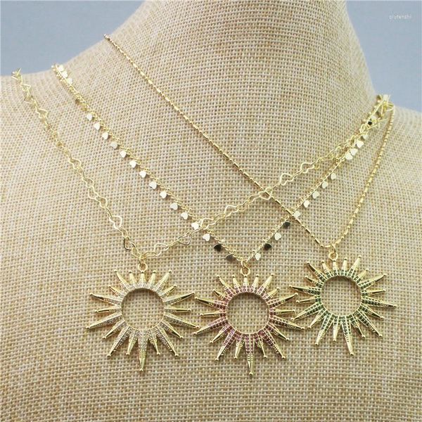 Pendentif Colliers 18 pouces 5 pcs/lot Coloré Soleil Forme Cz Collier Micro Insert Cubique Zircon Charme Bijoux Partie En Gros