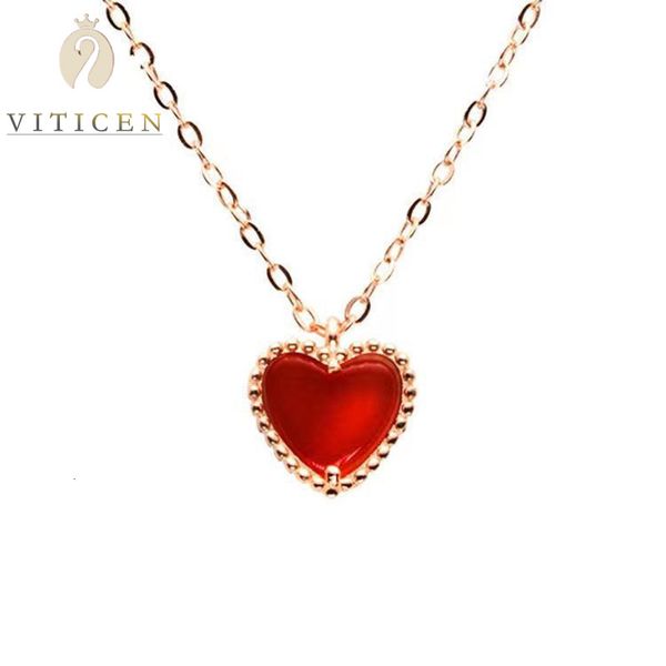 Pendentif Colliers 18k Or Coeur Au75018k Rose Rouge Onyx Pierre Collier Pour Femme Petite Amie Saint Valentin Cadeau Exquis Bijoux 230801