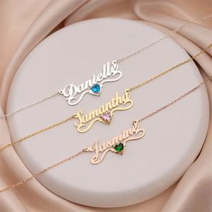 Hangende kettingen 18k goud gepersonaliseerde naam ketting met geboortesteen aangepast hart voor vrouwen 231011