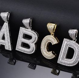Pendentif Colliers 18K plaqué or Bling CZ diamant simulé glacé lettre AZ nom initial pendentif collier chaîne Hip Hop pour M1259781