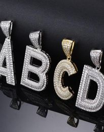 Pendentif Colliers 18K plaqué or Bling CZ diamant simulé glacé lettre AZ nom initial pendentif collier chaîne Hip Hop pour M7273723