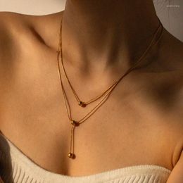 Kettingen met hanger 18K verguld Chic Dubbellaags roestvrij staal Aanslagbestendig titanium Transfer Ball-ketting Damesmode-sieraden