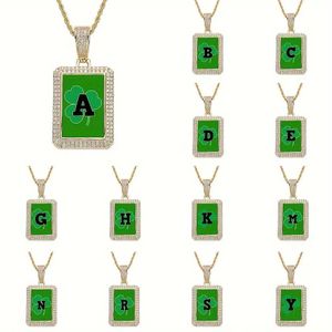 Hangende kettingen 18k goud vergulde klaverletter zirkoon roestvrijstalen hang ketting mode heren sieraden feest verjaardag cadeau 240410