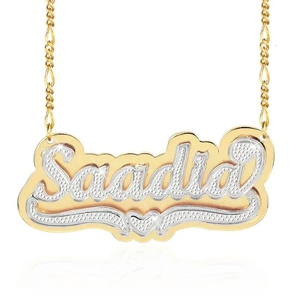 Collares colgantes Chapado en oro de 18 quilates, collares con placa de identificación de doble capa, colgante con nombre personalizado, collar 3D de hip-hop para mujeres, regalos personalizados 230630