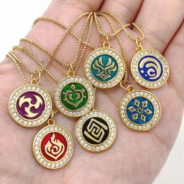 Hangende kettingen 18k goud vergulde email vuur charme natuurlijke elementen symbool aarde ronde ketting diy sieraden benodigdheden