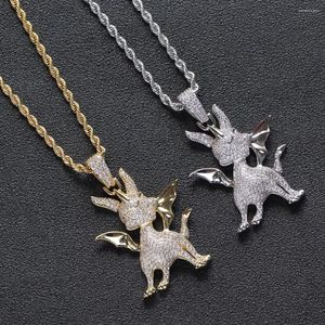 Pendentif Colliers Plaqué Or 18 carats Entièrement Glacé CZ Simulé Diamant Chaîne Animaux De Bande Dessinée Hip Hop Pendentif Collier Pour Hommes Femmes