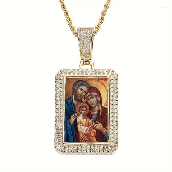 Pendentif Colliers 18K Plaqué Or Jésus Sainte Mère Père Religieux Catholique Zircon Collier En Acier Inoxydable Mens Bijoux De Mode Bi