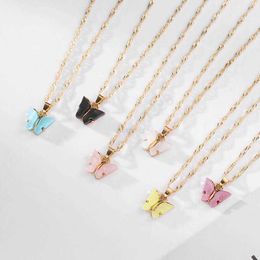 Colliers pendentifs 18 carats plaqué or belle papillon pendentif collier pour femmes dames femme mariage animal joli bijoux cadeau anniversaire en gros