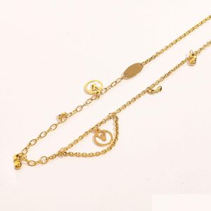 Collares pendientes 18K chapado en oro Collar de diseñador de lujo Cadena de gargantilla de acero inoxidable Declaración Joyería de moda para mujer Acc Dh7Tf