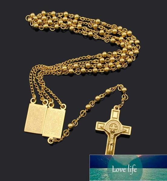 Pendentif Colliers 18K Plaqué Or Chapelet Perles Jésus Pièce Croix Religieux En Acier Inoxydable Collier Femmes Hommes Chaîne Pour Hommes BRN16204963