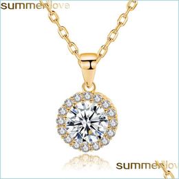 Pendentif Colliers Plaqué Or 18K Rond Cz Collier Grappe De Zircon Cubique Pour Les Femmes Partie De Mariage De Mariée Bijoux Cadeaux Drop Deliver Dh8Ie