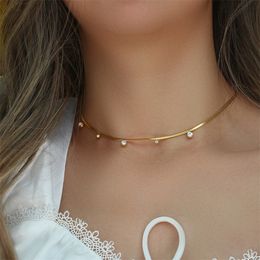 Hangende kettingen 18k goud vergulde kleine CZ charm choker visgraatketting kristallen kralen hang ketting sieraden voor vrouwen 16 230215