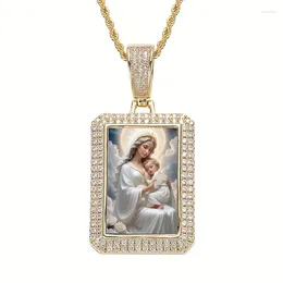 Colliers pendants 18k Gold Zircon en acier inoxydable Vierge Marie Christian Collier de fleurs