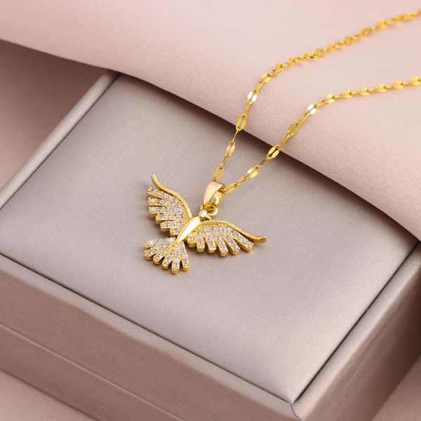 Collares colgantes 18k chapado en oro Zircon Crystal Eagle Collar para mujeres Moda Mujer Cadena de cuello de acero inoxidable Joyería al por mayor