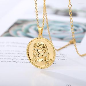 Hangende kettingen 18k gouden ronde munt portret Jezus man hoofd charmes o linkketens roestvrij staal christelijke doornen sieraden gezicht ketting